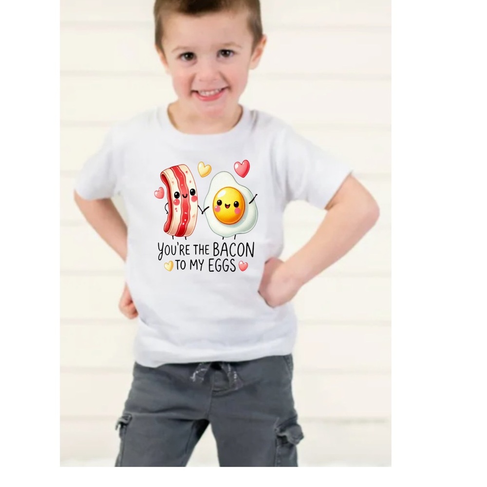 Gildan White Kids T-Shirt with Bacon and Eggs Graphic